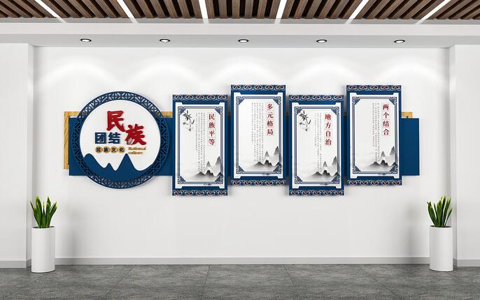 社區(qū)文化墻創(chuàng)意設(shè)計(jì)圖片(圖2) 藍(lán)色民族團(tuán)結(jié)社區(qū)文化墻