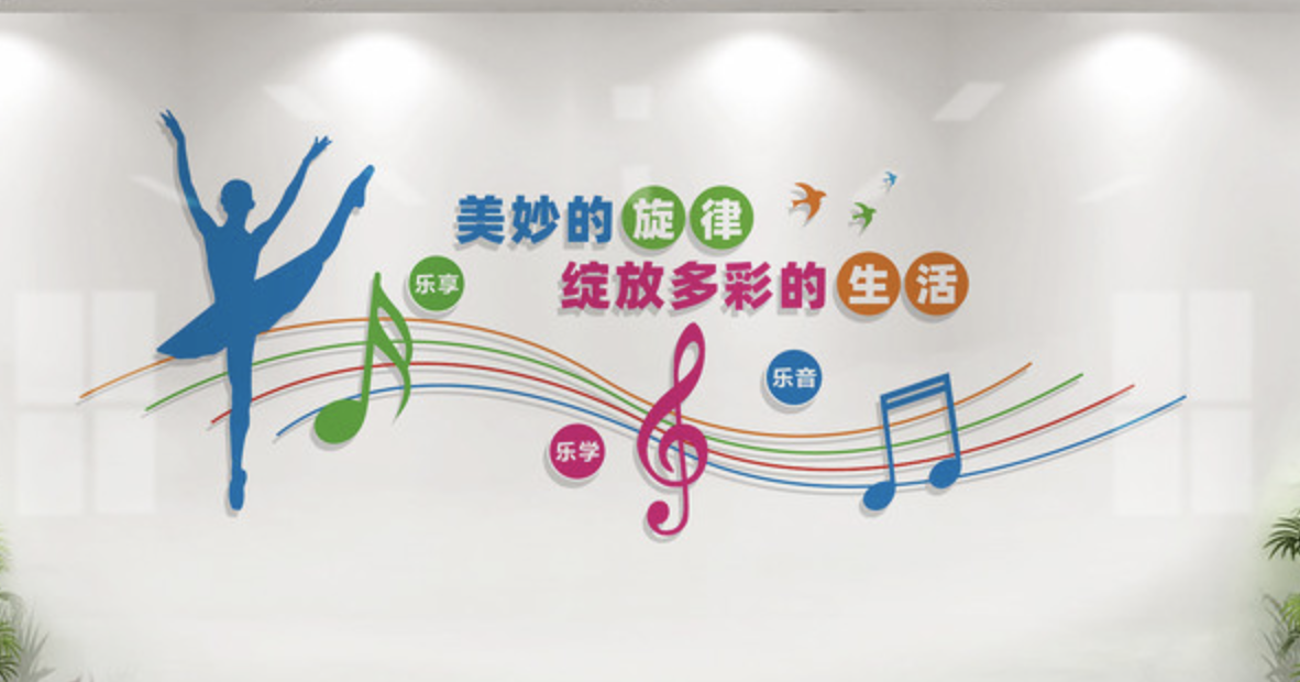 創(chuàng)意學(xué)校體育運(yùn)動(dòng)健身房活動(dòng)室文化墻(圖4) 音樂(lè)舞蹈室文化墻