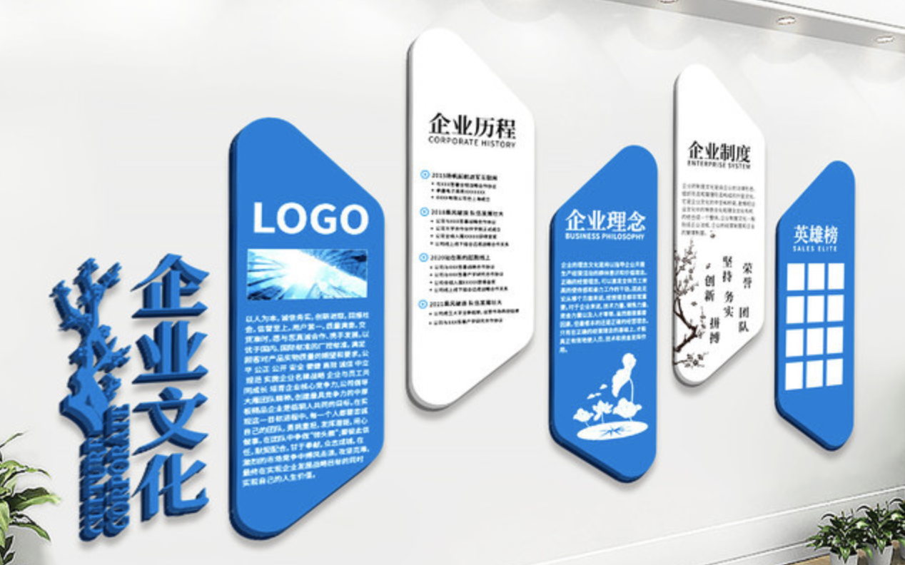 企業(yè)文化墻創(chuàng)意設(shè)計(jì)效果圖(圖2) 藍(lán)色公司企業(yè)發(fā)展歷程文化墻